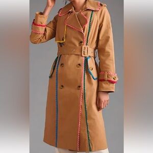 7 For All Mankind Tan Trench Coat with Colorful Trim